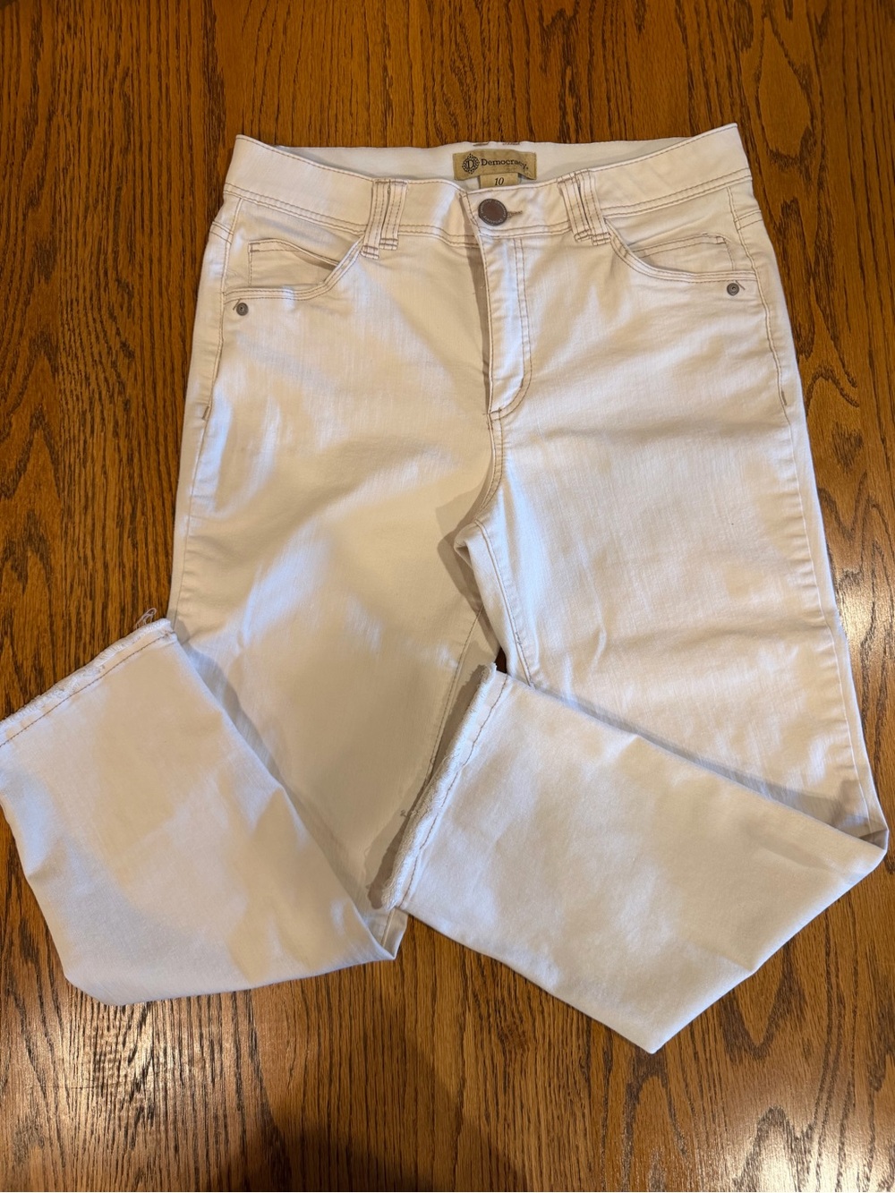 Democracy AB Technology Jeans Womens 10 Bone Beige Ankle Leg Denim (30x27)